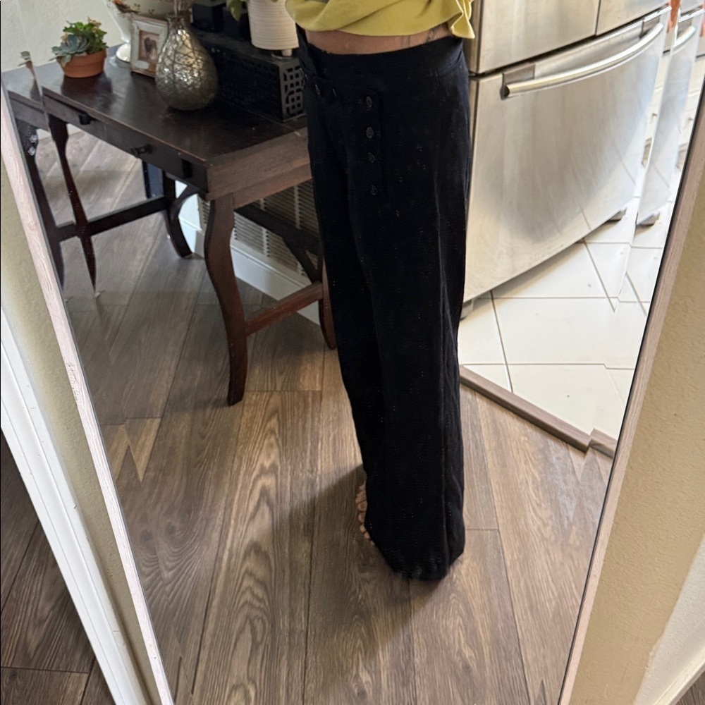 Unique wool front panel buttons Black Wide-Leg Pants sailor style - Picture 7 of 16